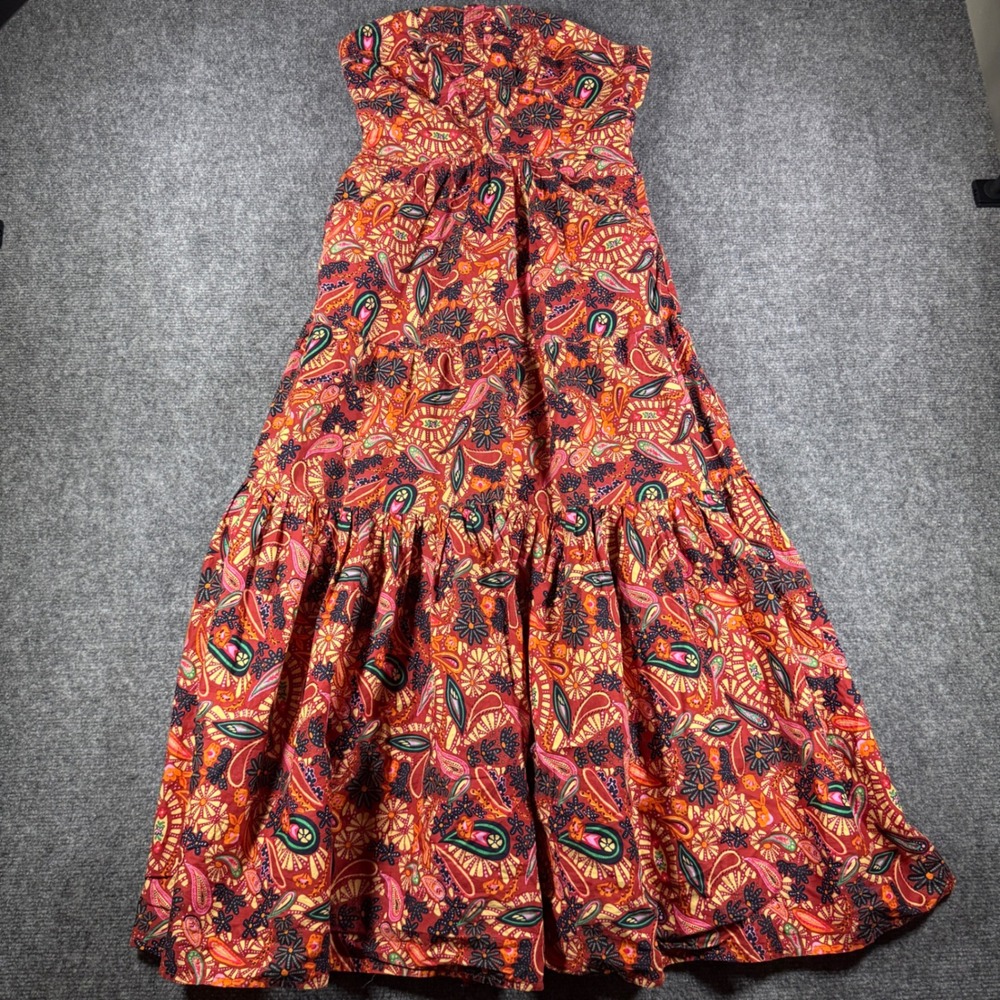House of Harlow 1960 Maxi Tiered Dress Womens S Red Multi Paisley Boho Halter